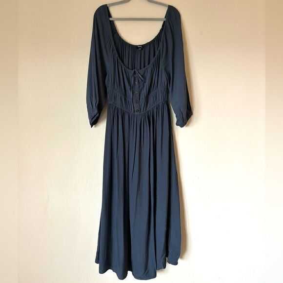 Madewell Petite Twill Sophia Midi Blue Dress Blouse Long Sleeve Size L - Picture 8 of 12